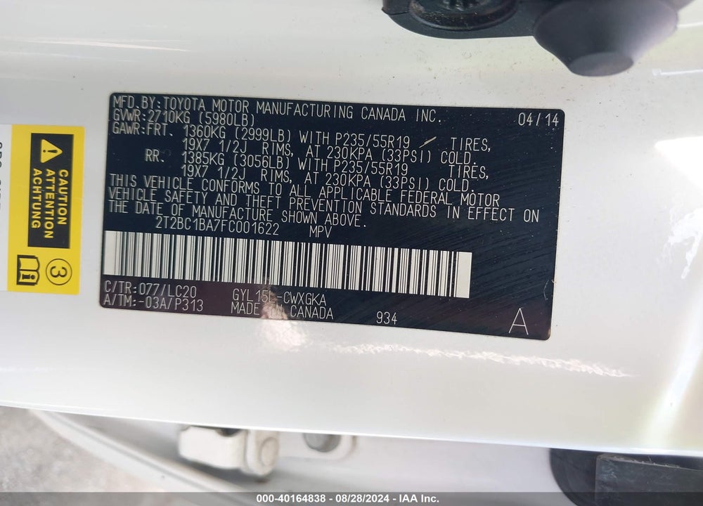 2015 LEXUS RX 450H VIN: 2T2BC1BA7FC001622