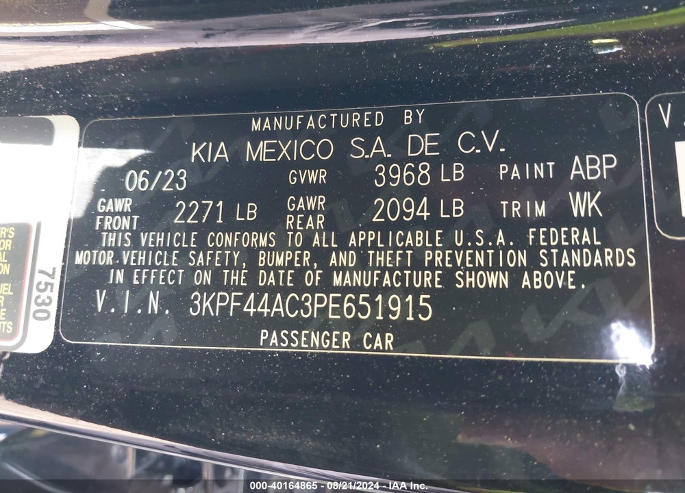 2023 KIA FORTE GT VIN: 3KPF44AC3PE651915