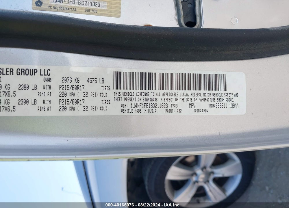 2011 JEEP COMPASS VIN: 1J4NF1FB1BD211023