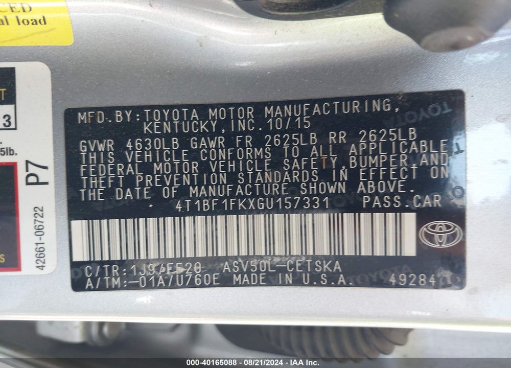 2016 TOYOTA CAMRY SE VIN: 4T1BF1FKXGU157331