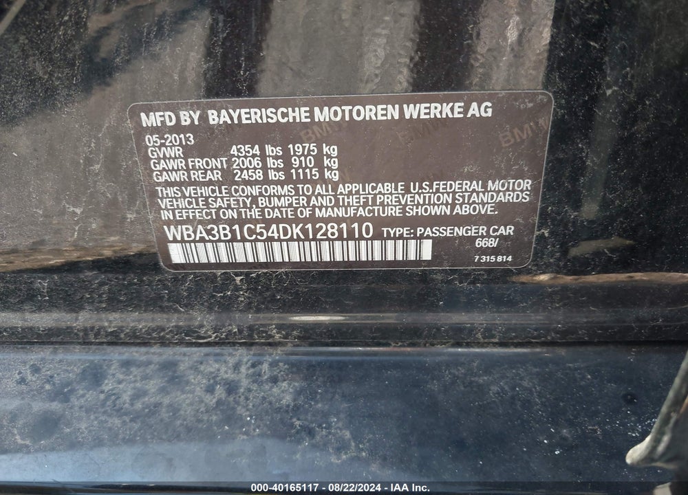 2013 BMW 320I VIN: WBA3B1C54DK128110