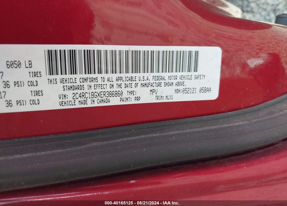 2014 CHRYSLER TOWN & COUNTRY TOURING VIN: 2C4RC1BGXER386860