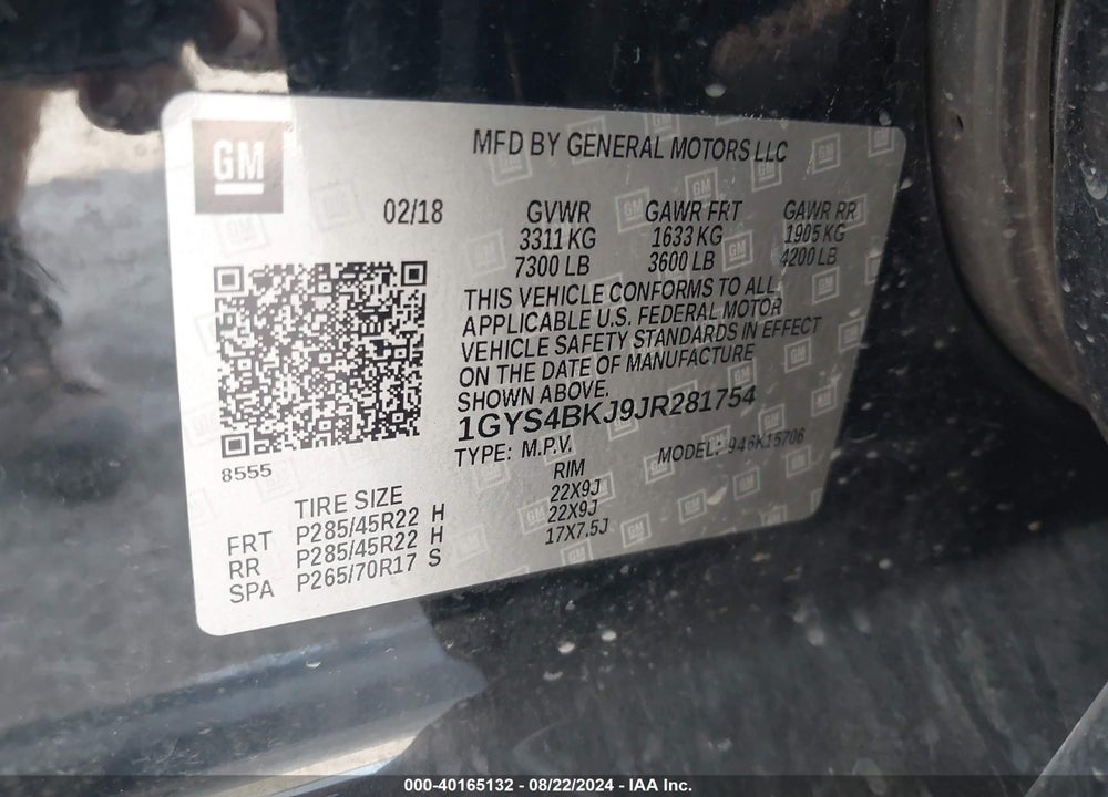2018 CADILLAC ESCALADE LUXURY VIN: 1GYS4BKJ9JR281754