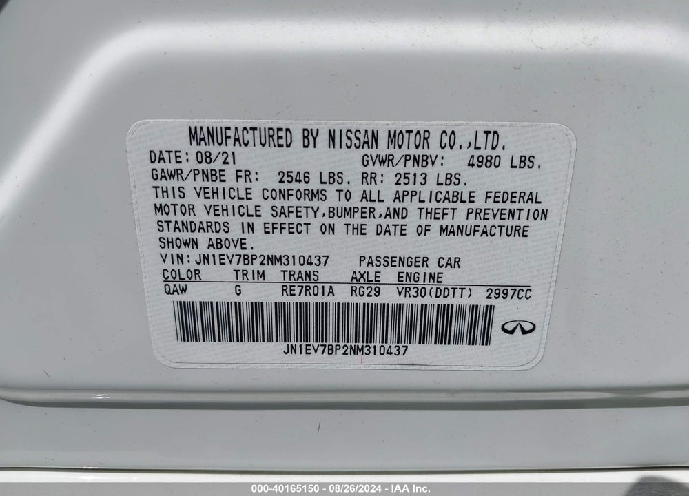 2022 INFINITI Q50 LUXE VIN: JN1EV7BP2NM310437