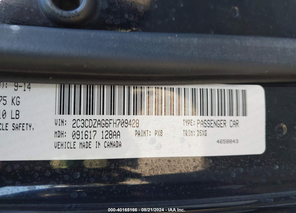 2015 DODGE CHALLENGER SXT VIN: 2C3CDZAG6FH709428