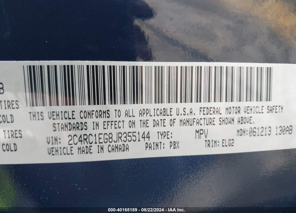2018 CHRYSLER PACIFICA TOURING L PLUS VIN: 2C4RC1EG8JR355144
