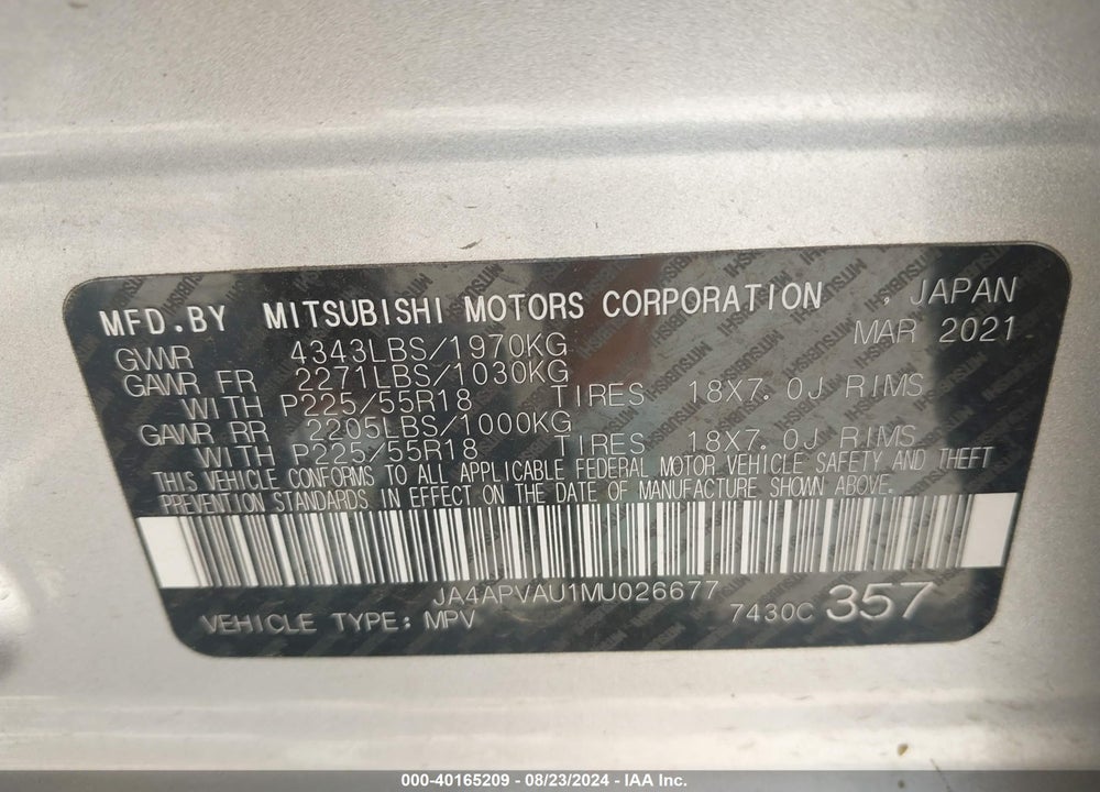 2021 MITSUBISHI OUTLANDER SPORT 2.0 SE 2WD VIN: JA4APVAU1MU026677