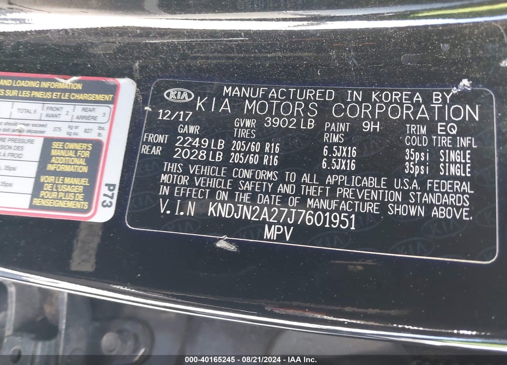 2018 KIA SOUL VIN: KNDJN2A27J7601951