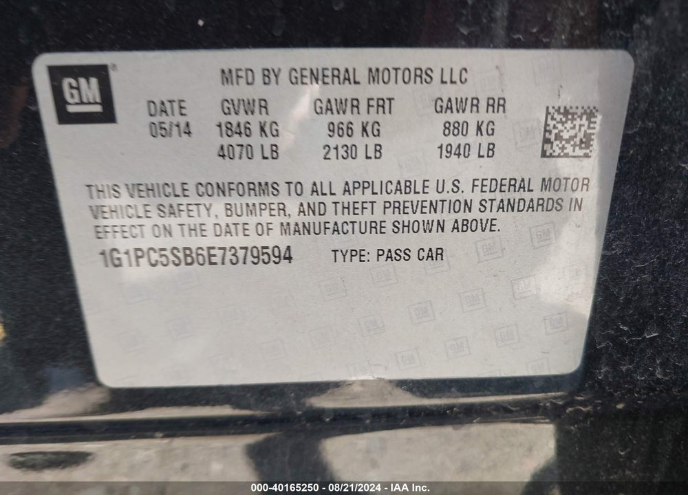 2014 CHEVROLET CRUZE 1LT AUTO VIN: 1G1PC5SB6E7379594