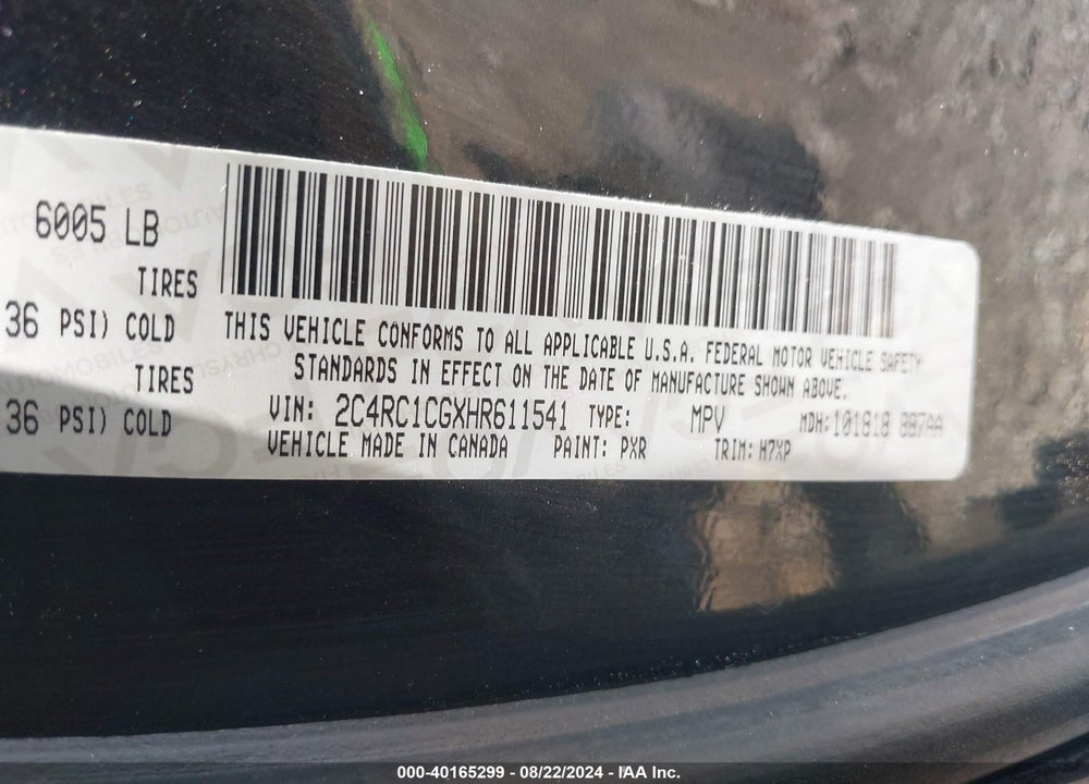 2017 CHRYSLER PACIFICA LX VIN: 2C4RC1CGXHR611541