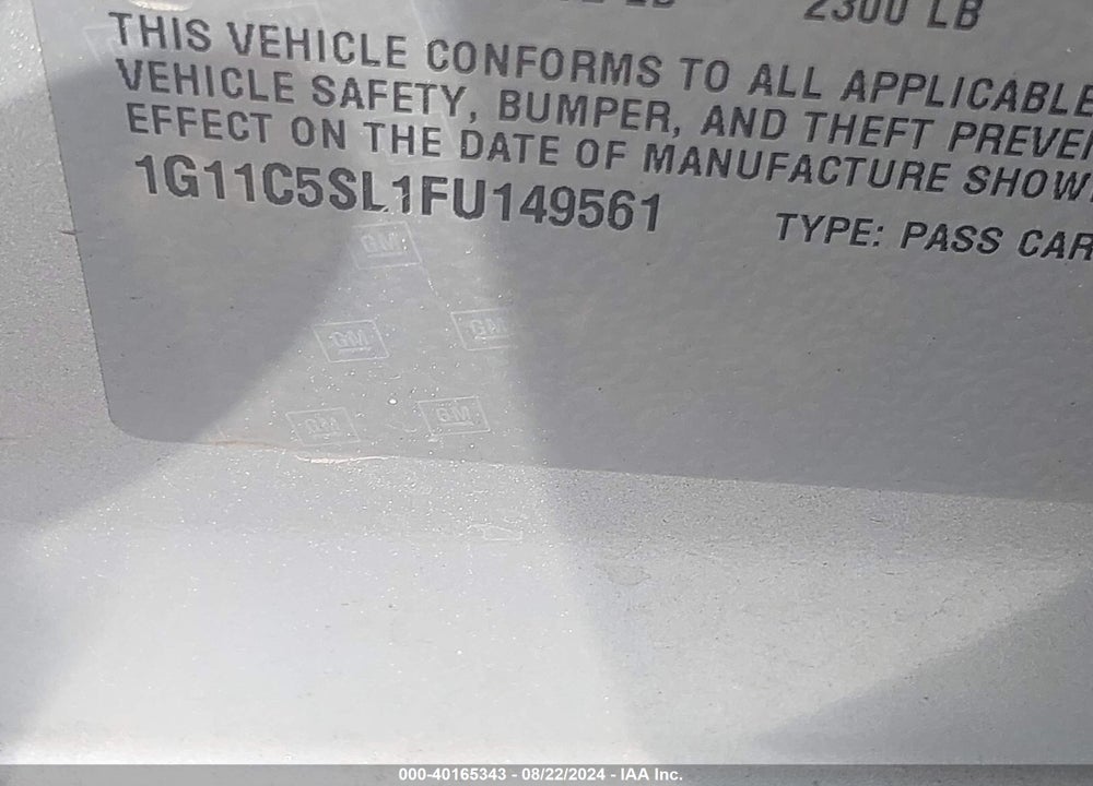 2015 CHEVROLET MALIBU 1LT VIN: 1G11C5SL1FU149561