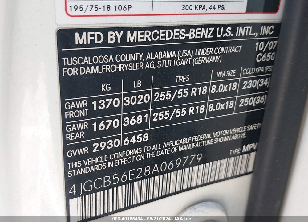 2008 MERCEDES-BENZ R 350 VIN: 4JGCB56E28A069779