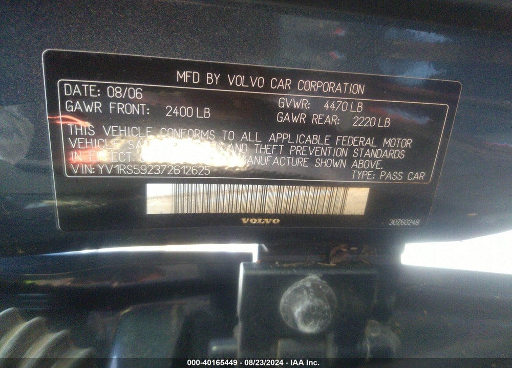 2007 VOLVO S60 2.5T VIN: YV1RS592372612625