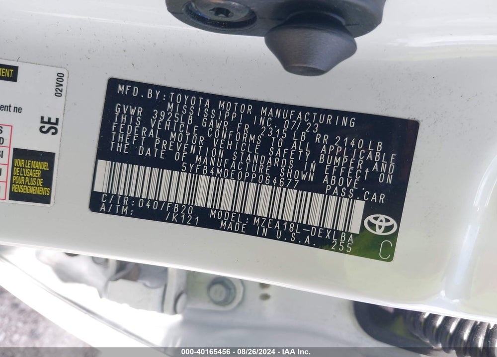 2023 TOYOTA COROLLA LE VIN: 5YFB4MDE0PP064677