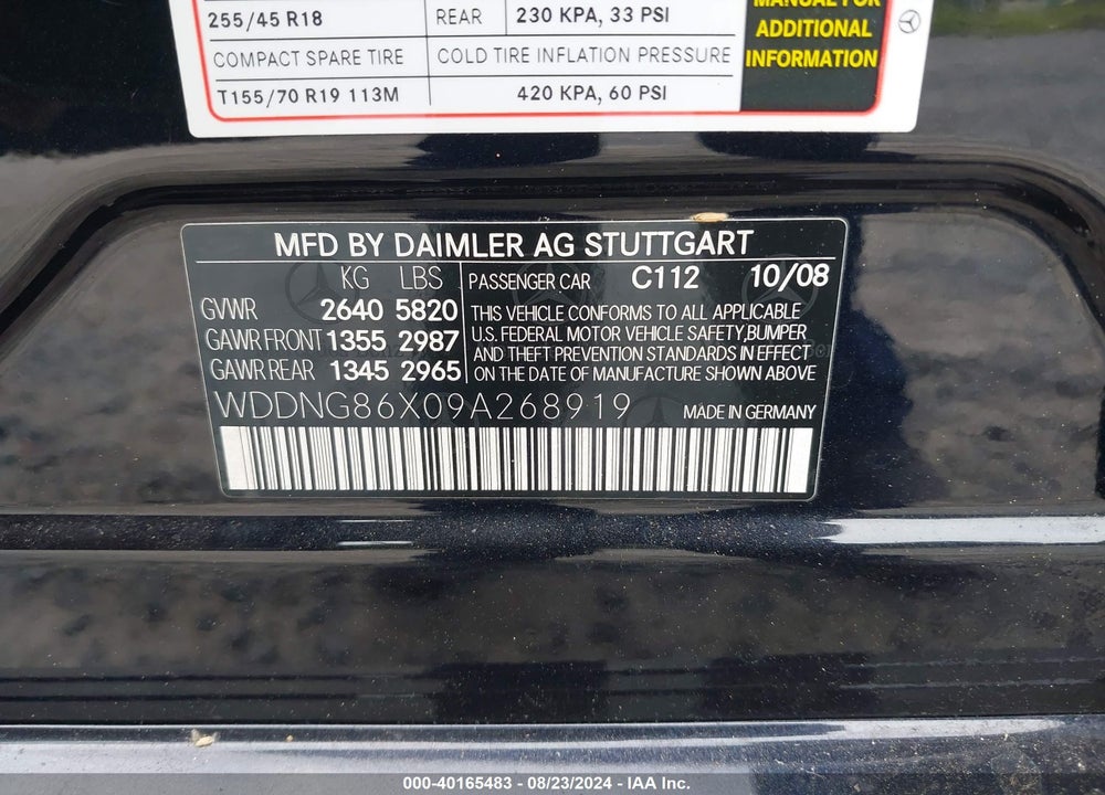 2009 MERCEDES-BENZ S 550 4MATIC VIN: WDDNG86X09A268919