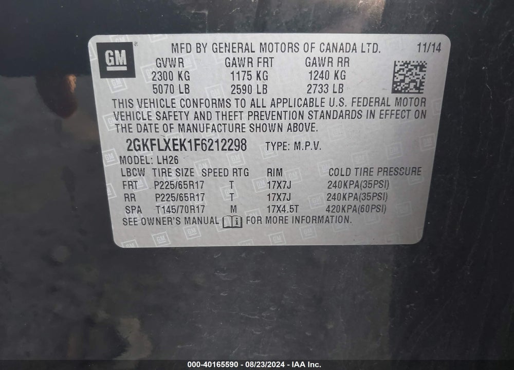 2015 GMC TERRAIN SLT-1 VIN: 2GKFLXEK1F6212298