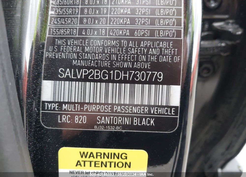 2013 LAND ROVER RANGE ROVER EVOQUE PURE VIN: SALVP2BG1DH730779