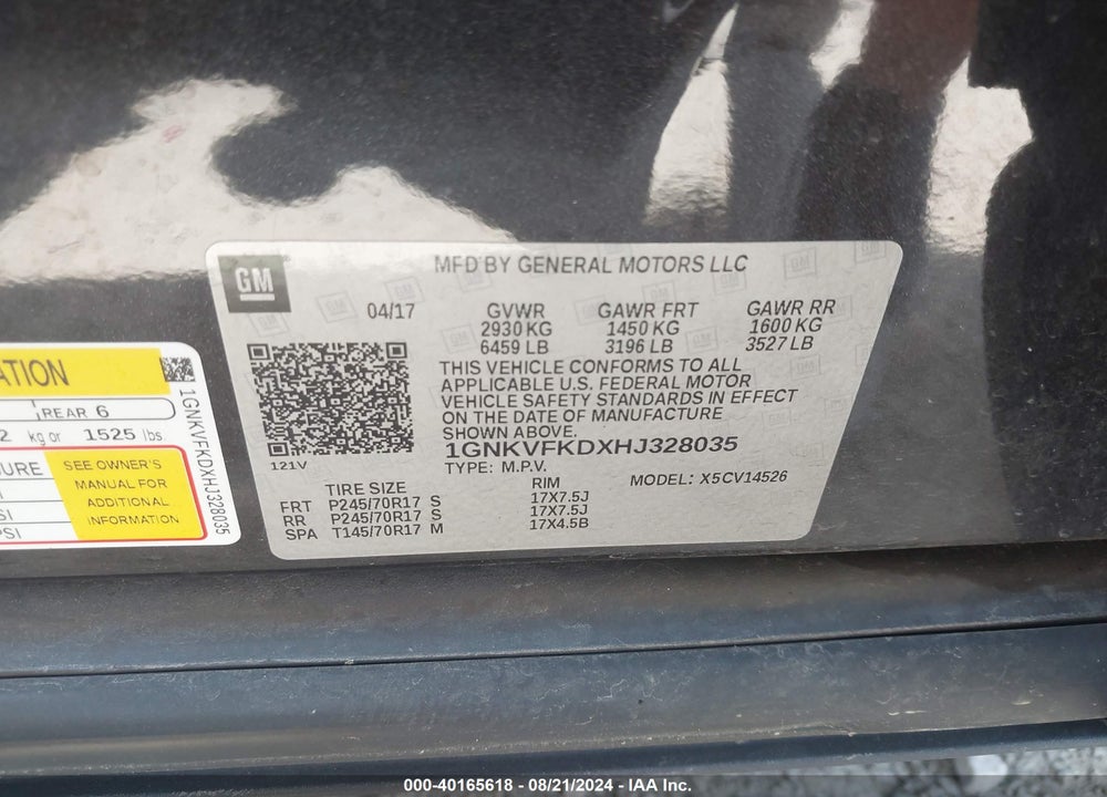 2017 CHEVROLET TRAVERSE LS VIN: 1GNKVFKDXHJ328035