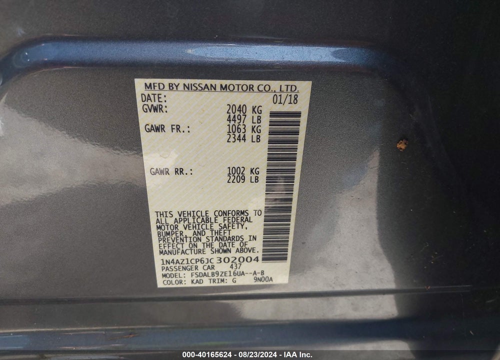 2018 NISSAN LEAF S VIN: 1N4AZ1CP6JC302004