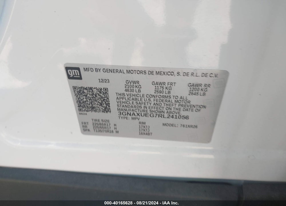 2024 CHEVROLET EQUINOX LT VIN: 3GNAXUEG7RL241056