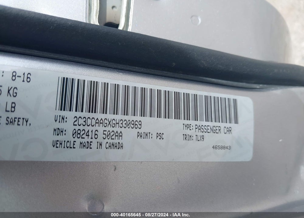 2016 CHRYSLER 300 VIN: 2C3CCAAGXGH330969