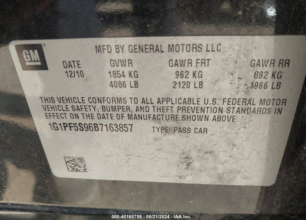 2011 CHEVROLET CRUZE 1LT VIN: 1G1PF5S96B7163857