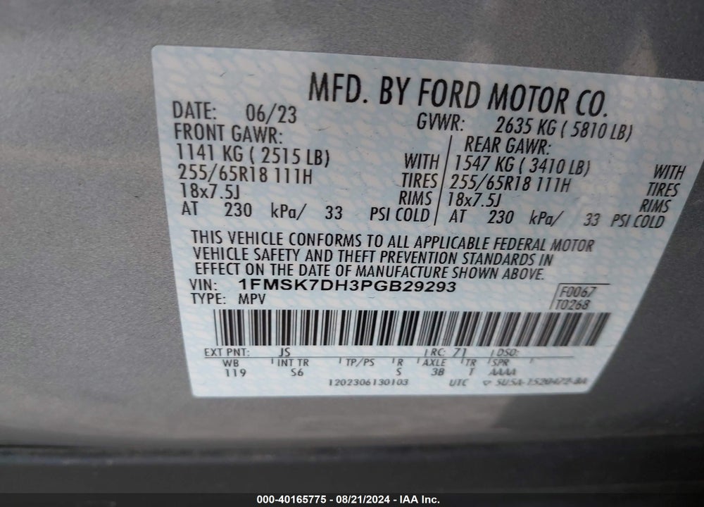 2023 FORD EXPLORER XLT VIN: 1FMSK7DH3PGB29293