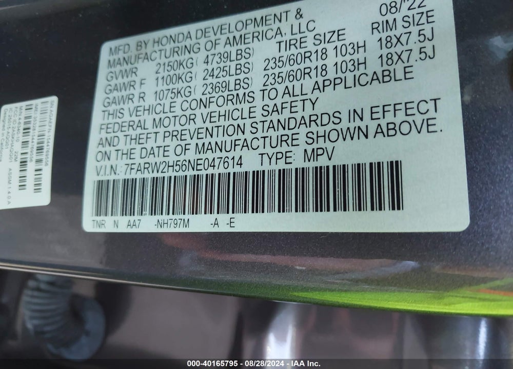 2022 HONDA CR-V AWD EX VIN: 7FARW2H56NE047614