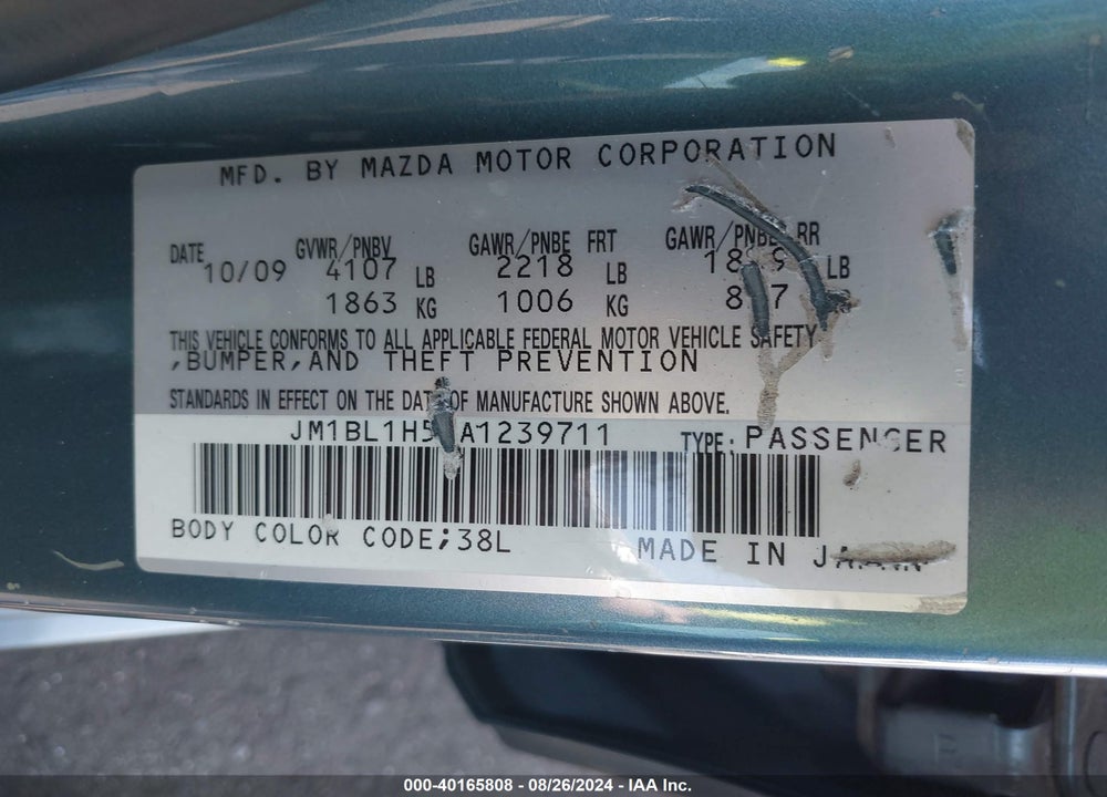 2010 MAZDA 3 S SPORT VIN: JM1BL1H57A1239711
