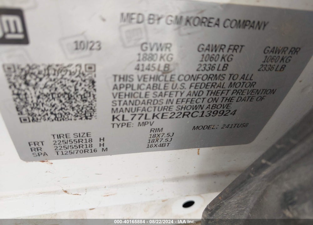 2024 CHEVROLET TRAX FWD ACTIV VIN: KL77LKE22RC139924