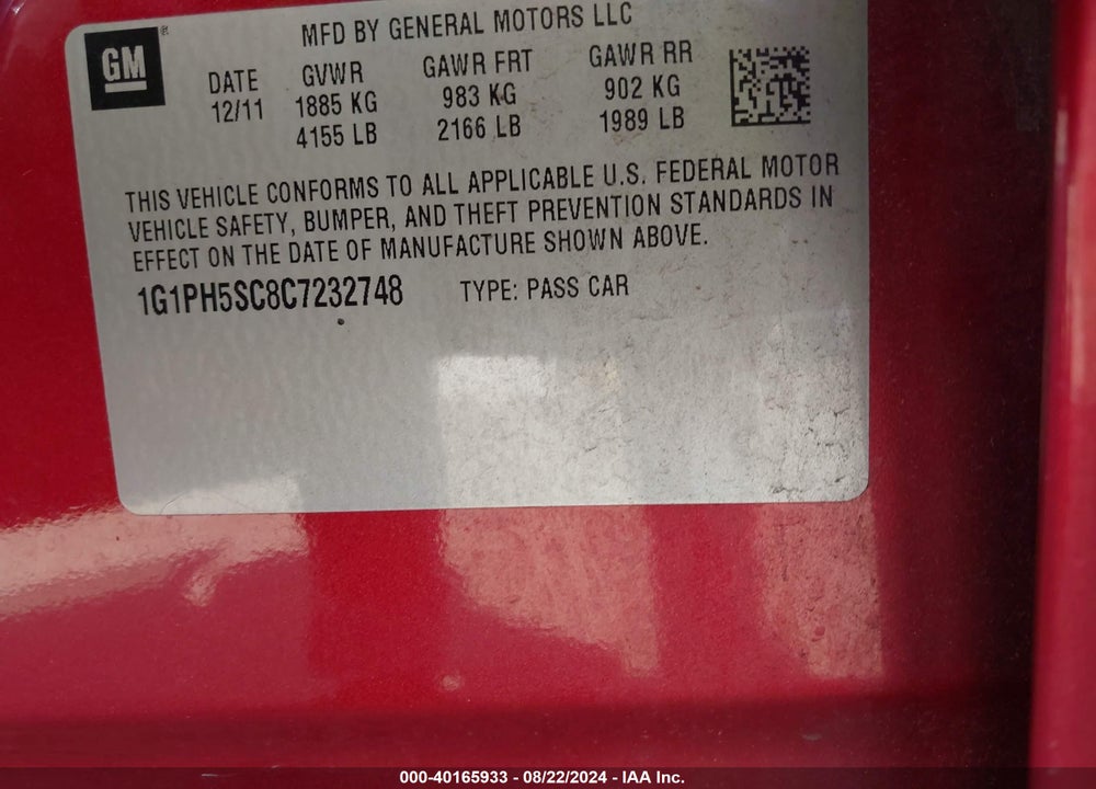 2012 CHEVROLET CRUZE LTZ VIN: 1G1PH5SC8C7232748