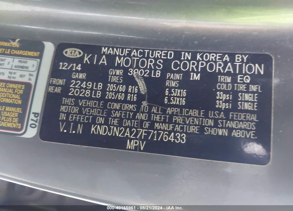 2015 KIA SOUL VIN: KNDJN2A27F7176433