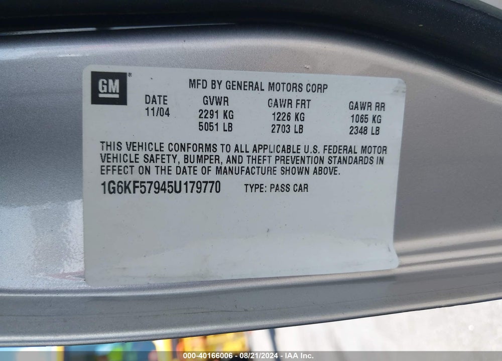 2005 CADILLAC DEVILLE DTS VIN: 1G6KF57945U179770
