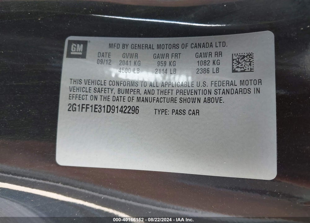 2013 CHEVROLET CAMARO 1LT VIN: 2G1FF1E31D9142296