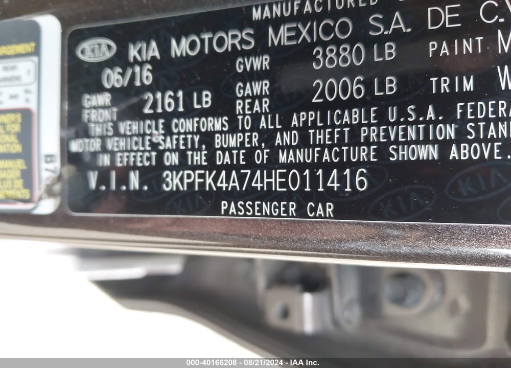 2017 KIA FORTE LX VIN: 3KPFK4A74HE011416
