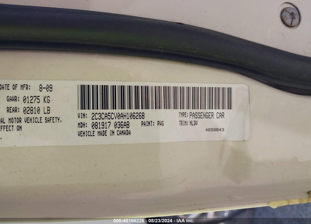 2010 CHRYSLER 300 VIN: 2C3CA5CV0AH106268