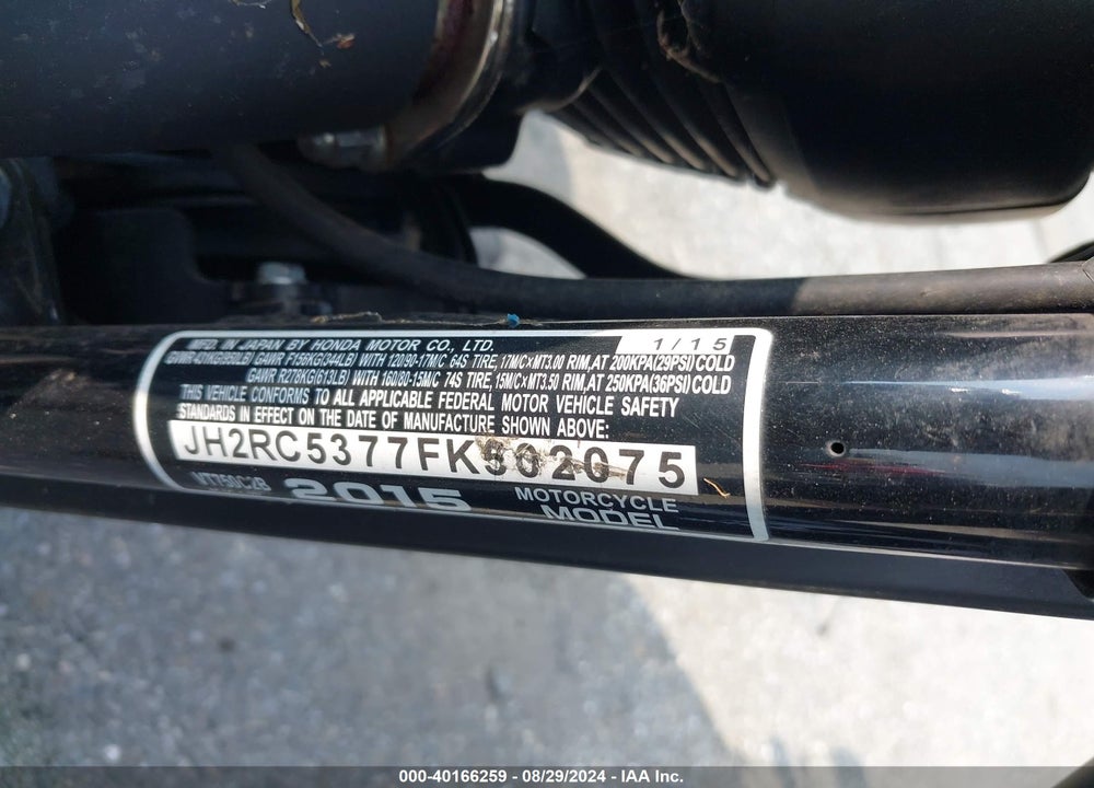 2015 HONDA VT750 C2B VIN: JH2RC5377FK502075