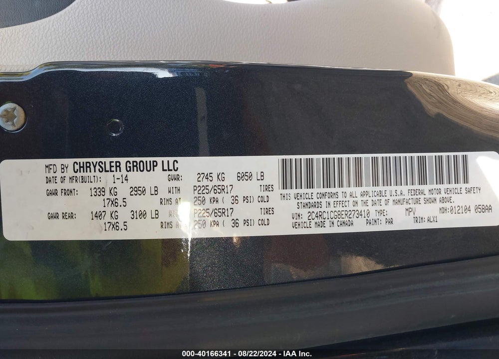 2014 CHRYSLER TOWN & COUNTRY TOURING-L VIN: 2C4RC1CG8ER273410