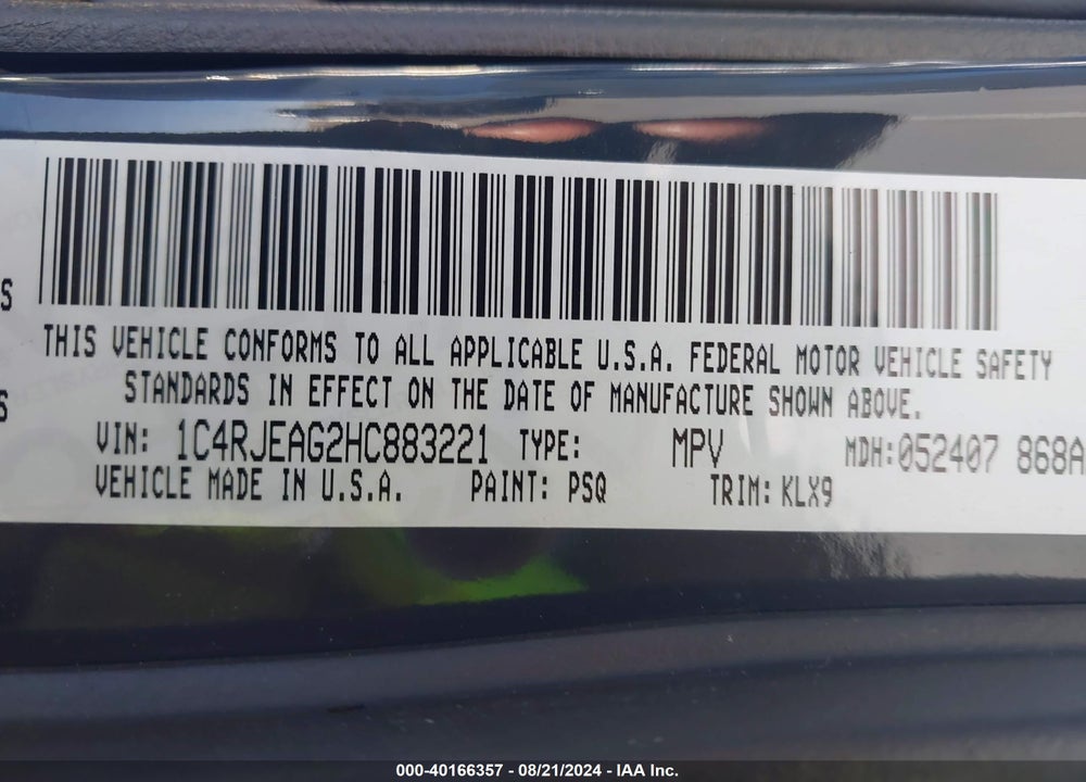 2017 JEEP GRAND CHEROKEE ALTITUDE 4X2 VIN: 1C4RJEAG2HC883221