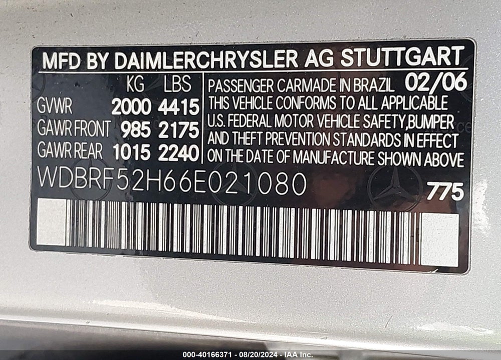 2006 MERCEDES-BENZ C 230 SPORT VIN: WDBRF52H66E021080