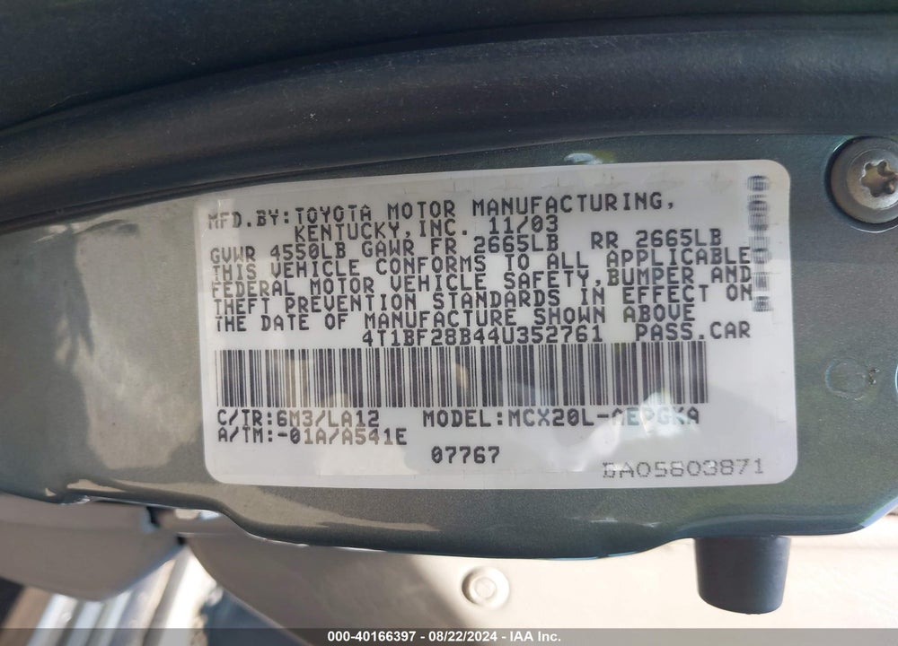 2004 TOYOTA AVALON XLS VIN: 4T1BF28B44U352761