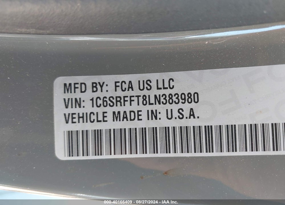 2020 RAM 1500 BIG HORN 4X4 5'7 BOX VIN: 1C6SRFFT8LN383980