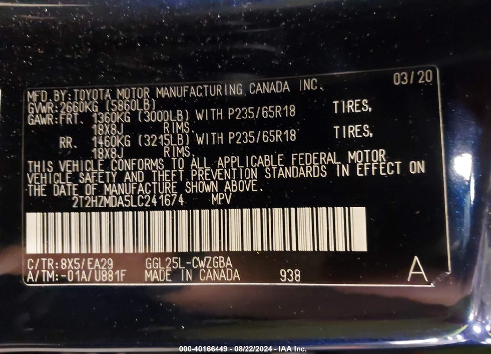 2020 LEXUS RX 350 VIN: 2T2HZMDA5LC241674
