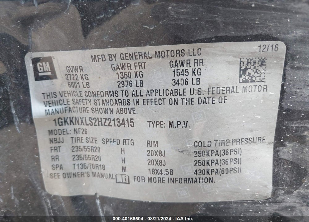 2017 GMC ACADIA DENALI VIN: 1GKKNXLS2HZ213415