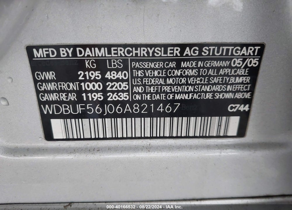 2006 MERCEDES-BENZ E 350 VIN: WDBUF56J06A821467
