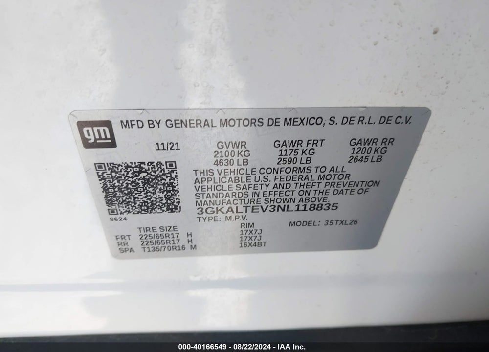 2022 GMC TERRAIN AWD SLE VIN: 3GKALTEV3NL118835