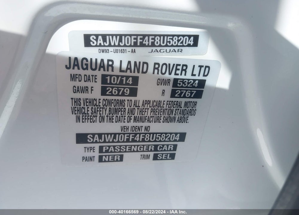 2015 JAGUAR XF 3.0 PORTFOLIO/3.0 SPORT VIN: SAJWJ0FF4F8U58204