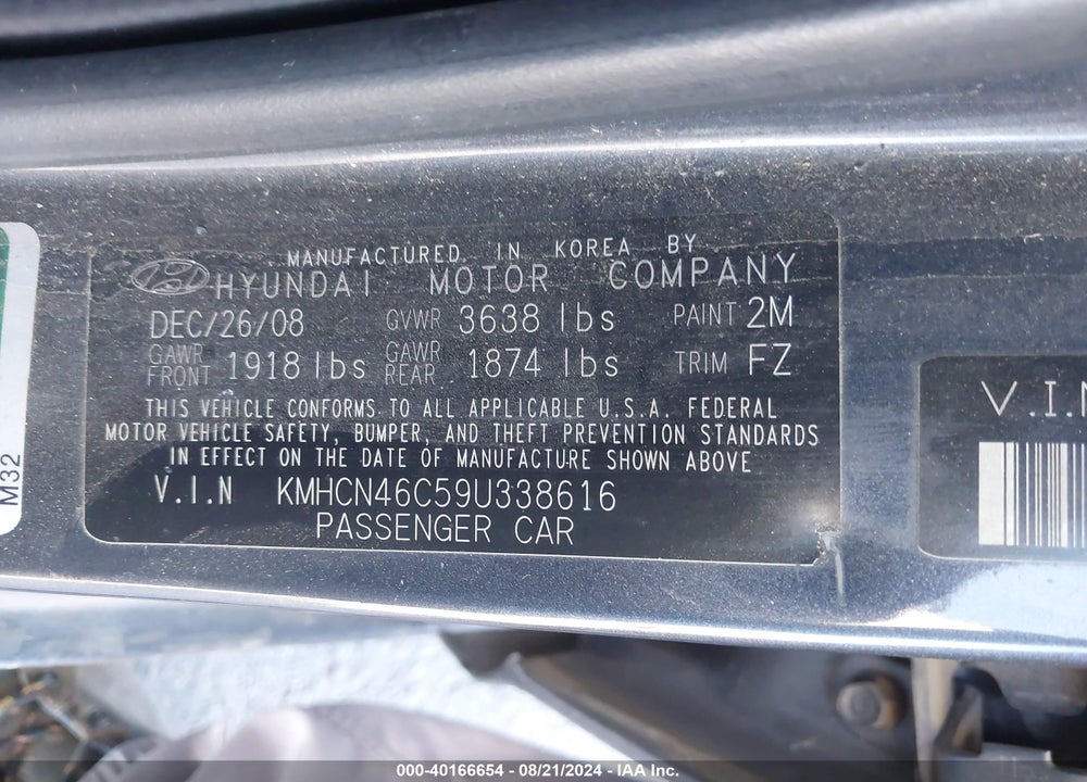 2009 HYUNDAI ACCENT GLS VIN: KMHCN46C59U338616
