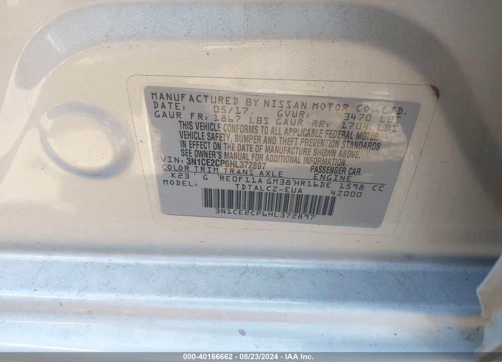 2017 NISSAN VERSA NOTE S PLUS VIN: 3N1CE2CP6HL372897