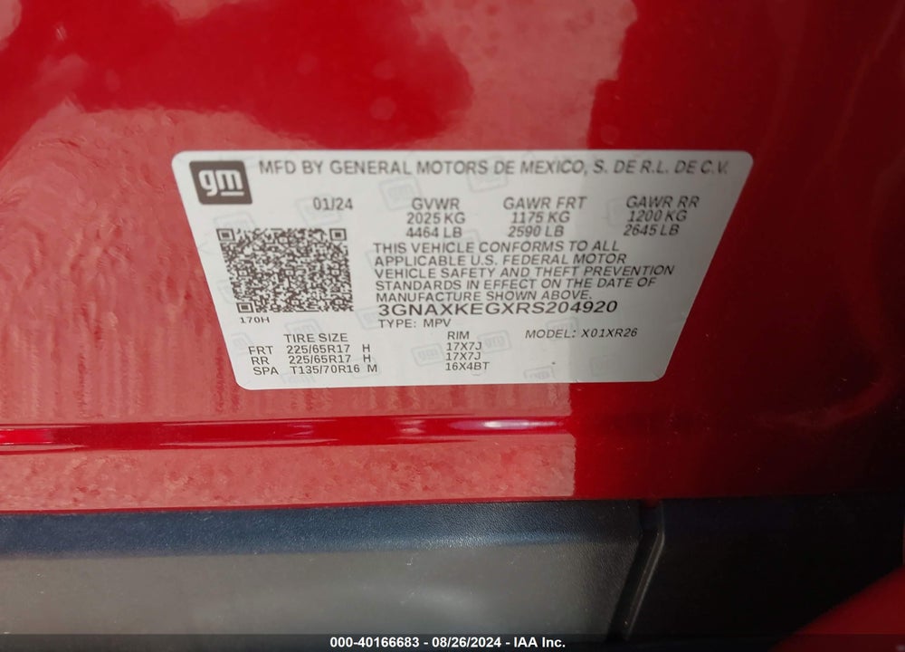 2024 CHEVROLET EQUINOX FWD LT VIN: 3GNAXKEGXRS204920